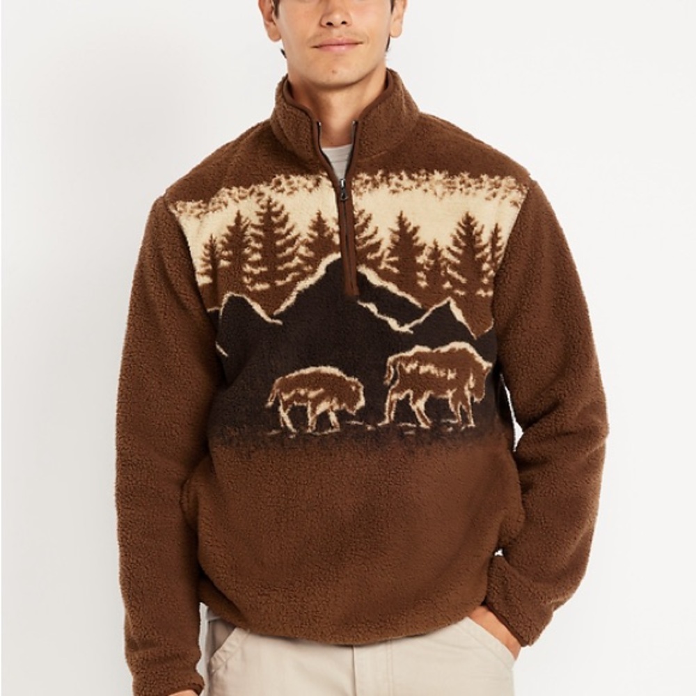 NWT - OLD NAVY - QUARTER ZIP FLEECE SHERPA HOLIDAY 2025 - BUFFALO HERD